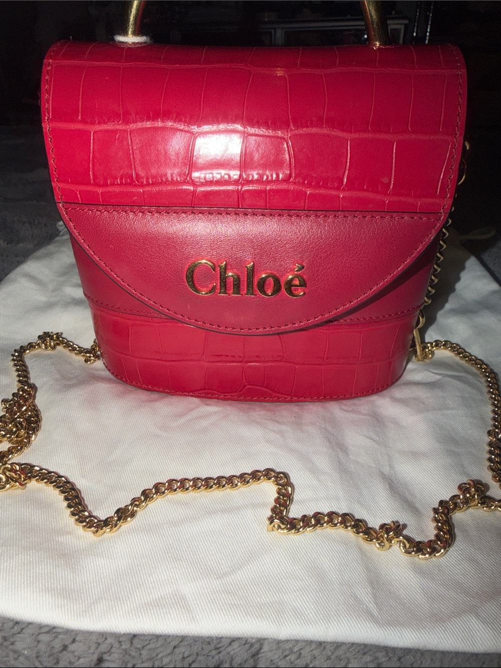 Preloved Chloe Red Aby lock Croc-Embossed Leather Mini shoulder bag great cond